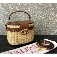 Grade Quality Valentino VLogo Signature Wicker and Leather Vanity Case 5066 Brown 2024