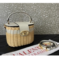 Top Quality Valentino VLogo Signature Wicker and Leather Vanity Case 5066 White 2024
