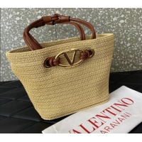 Reasonable Price Valentino Escape Small Raffia Straw Shopping bag 0990S Beige 2024