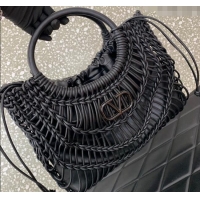 Top Design Valentino AllKnots Woven Leather Shopper Tote bag 0997 Black 2024