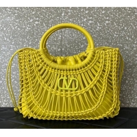Luxury Cheap Valentino AllKnots Woven Leather Shopper Tote bag 0997 Yellow 2024