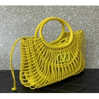 Luxury Cheap Valentino AllKnots Woven Leather Shopper Tote bag 0997 Yellow 2024