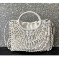 Best Design Valentino AllKnots Woven Leather Shopper Tote bag 0997 White 2024