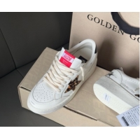 Best Grade Golden Goose Ball Star with leopard pony skin star and black laminated leather heel tab White 0902092