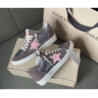 Best Price Golden Goose Women’s Ball Star in grey glitter with brown suede inserts and pink star 0902093