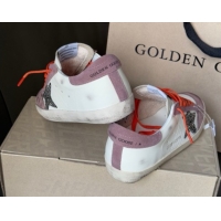Pretty Style Golden Goose Women's Super-Star with silver glitter star and lilac purple suede heel tab 0902095