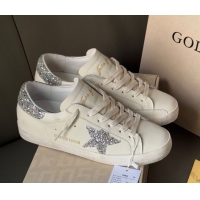 Durable Golden Goose Women’s Super-Star with silver glitter star and heel tab in white leather 0902099
