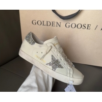 Durable Golden Goose Women’s Super-Star with silver glitter star and heel tab in white leather 0902099