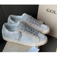 Top Grade Golden Goose Women's Super-Star in silver-tone leather with grey suede insert 0902102