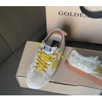 Unique Style Golden Goose Women's True-Star in white sequins with yellow star and silver leather heel tab 0902107