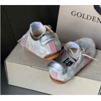 Luxurious Golden Goose Women's True-Star in white sequins with pink star and silver leather heel tab 0902108