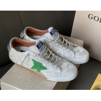 Perfect Golden Goose Women's True-Star in white sequins with green star and silver leather heel tab 0902109