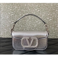 Reasonable Price Valentino Loco Small Shoulder Bag in Snakeskin Embossed Leather with Strass VLTN5030 Silver 2024