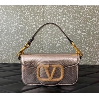 Top Quality Valentino Loco Small Shoulder Bag in Snakeskin Embossed Leather with Strass VLTN5030 Pink 2024