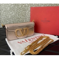 Top Quality Valentino Loco Small Shoulder Bag in Snakeskin Embossed Leather with Strass VLTN5030 Pink 2024