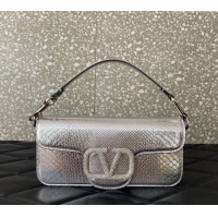 Reasonable Price Valentino Loco Medium Shoulder Bag in Snakeskin Embossed Leather with Strass VLTN6030 Silver 2024