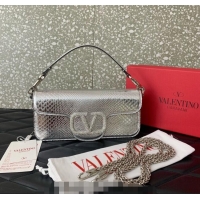Reasonable Price Valentino Loco Medium Shoulder Bag in Snakeskin Embossed Leather with Strass VLTN6030 Silver 2024