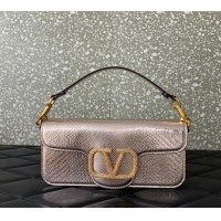 Top Quality Valentino Loco Medium Shoulder Bag in Snakeskin Embossed Leather with Strass VLTN6030 Pink 2024
