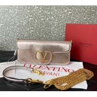 Top Quality Valentino Loco Medium Shoulder Bag in Snakeskin Embossed Leather with Strass VLTN6030 Pink 2024