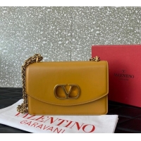 Best Price Valentino Vain shoulder bag in shiny calfskin with metallic VLogo Signature 2016 Yellow 2024