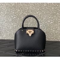 Most Popular Valentino Rockstud small top handle bag in grainy calfskin 5060 Black 2024
