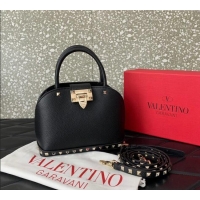 Most Popular Valentino Rockstud small top handle bag in grainy calfskin 5060 Black 2024