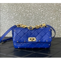 Top Design Valentino Rockstud Spike Shoulder bag in patchwork nappa leather with studs 5048 Blue 2024