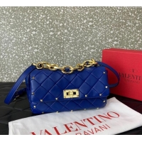 Top Design Valentino Rockstud Spike Shoulder bag in patchwork nappa leather with studs 5048 Blue 2024