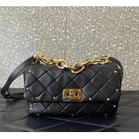 Grade Quality Valentino Rockstud Spike Shoulder bag in patchwork nappa leather with studs 5048 Black 2024