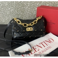Grade Quality Valentino Rockstud Spike Shoulder bag in patchwork nappa leather with studs 5048 Black 2024