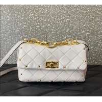 Well Crafted Valentino Rockstud Spike Shoulder bag in patchwork nappa leather with studs 5048 White 2024