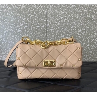 Best Price Valentino Rockstud Spike Shoulder bag in patchwork nappa leather with studs 5048 Poudre Pink 2024