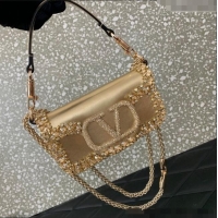 Best Product Valentino Loco Small Shoulder Bag with Embroidered Trim 6036 Gold 2024