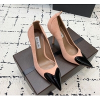 Best Grade Alaia Le Cœur Heart High Pumps 10.5cm in Suede and Patent Leather Nude Pink AL100804 1008017