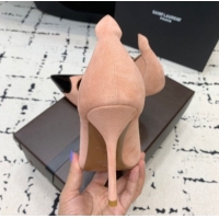 Best Grade Alaia Le Cœur Heart High Pumps 10.5cm in Suede and Patent Leather Nude Pink AL100804 1008017