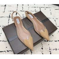 Buy Luxury Alaia Le Cœur Heart Slingback Flats in PVC and Patent Leather Beige AL100805 1008022