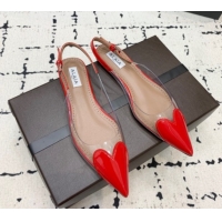 Grade Quality Alaia Le Cœur Heart Slingback Flats in PVC and Patent Leather Red AL100805 1008023