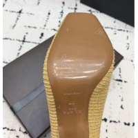 Best Product Alaia Spike Heel Mules 10cm in Raffia Straw with Open Toe Khaki AL053102 1008028