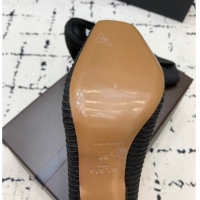 Pretty Style Alaia Spike Heel Mules 10cm in Raffia Straw with Open Toe Black AL053102 1008029