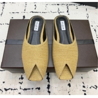 Purchase Alaia Spike Flat Mules in Raffia Straw with Open Toe Khaki AL053102 1008030