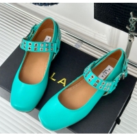 Best Price Alaia Ballet Flats with Eyelet Studs and Buckle in Calfskin Green 2024 AL100807 1008032