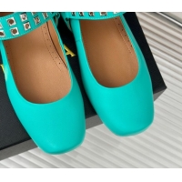 Best Price Alaia Ballet Flats with Eyelet Studs and Buckle in Calfskin Green 2024 AL100807 1008032
