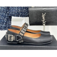 Purchase Alaia Ballet Flats with Eyelet Studs and Buckle in Calfskin Black AL100807 1008033