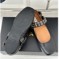 Purchase Alaia Ballet Flats with Eyelet Studs and Buckle in Calfskin Black AL100807 1008033