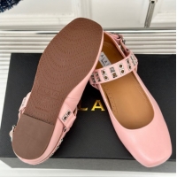 Top Grade Alaia Ballet Flats with Eyelet Studs and Buckle in Calfskin Pink AL100807 1008035