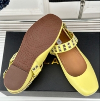 Luxurious Alaia Ballet Flats with Eyelet Studs and Buckle in Calfskin Yellow AL100807 1008036