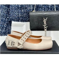 Good Quality Alaia Ballet Flats with Eyelet Studs and Buckle in Calfskin Grey AL100807 1008038
