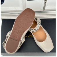 Good Quality Alaia Ballet Flats with Eyelet Studs and Buckle in Calfskin Grey AL100807 1008038