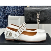 Good Looking Alaia Ballet Flats with Eyelet Studs and Buckle in Calfskin White AL100807 1008037