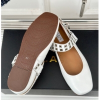 Good Looking Alaia Ballet Flats with Eyelet Studs and Buckle in Calfskin White AL100807 1008037